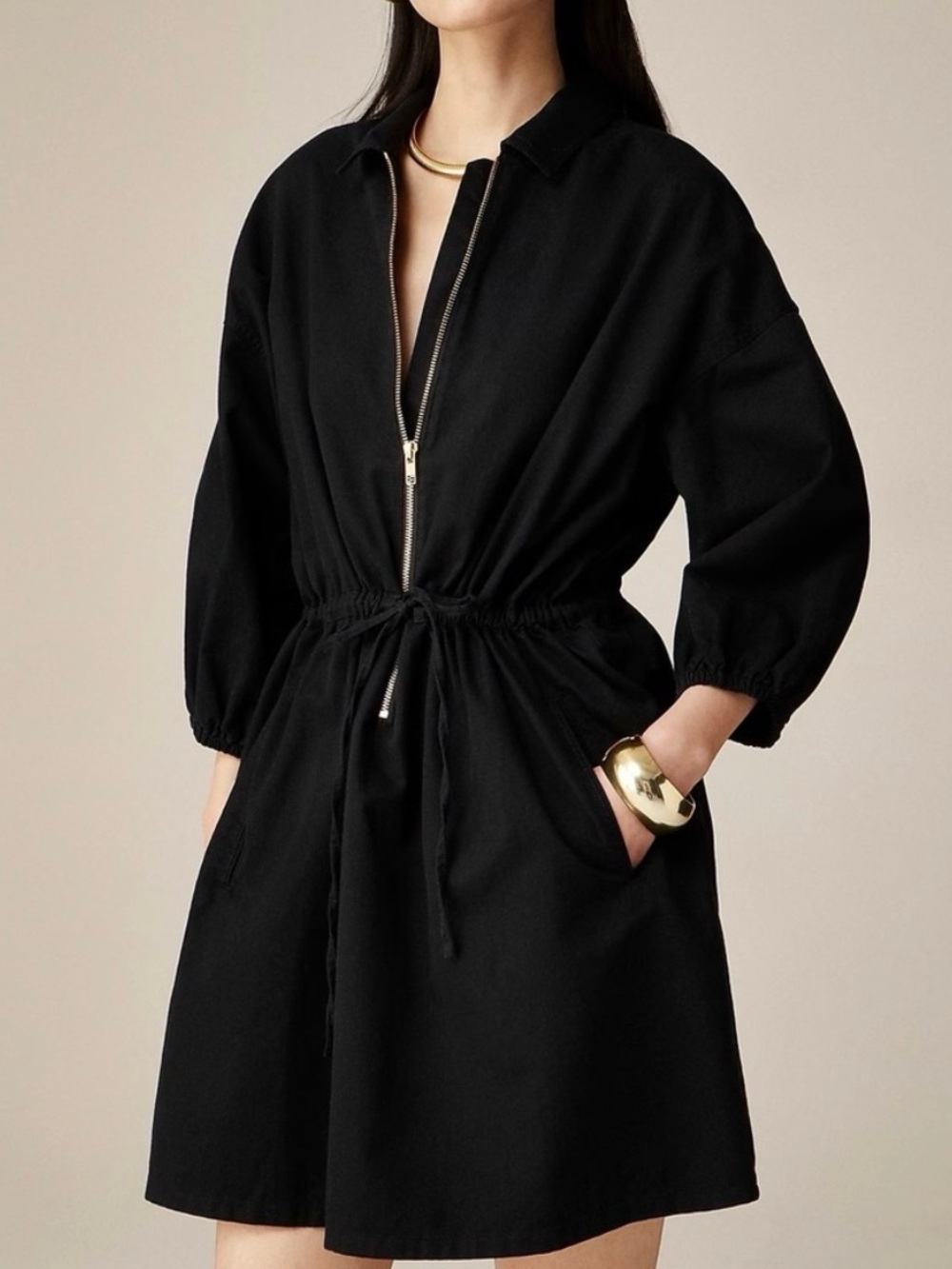 JCrew Zip-Front Drawstring Waist Dress